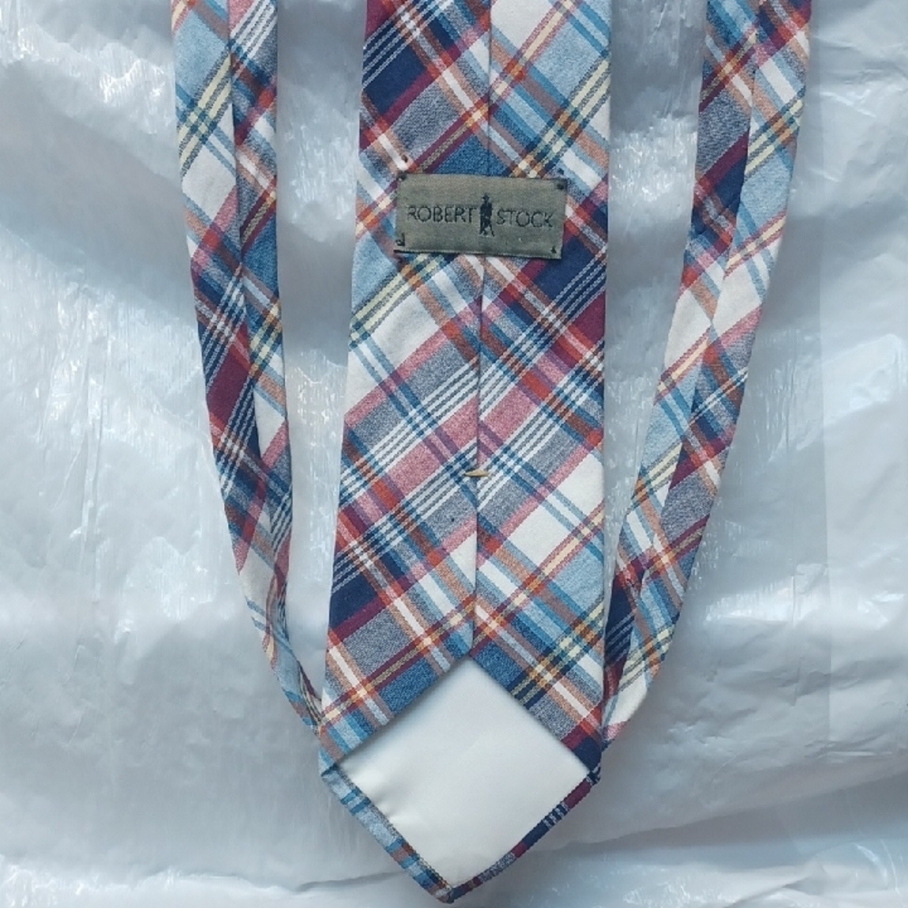 Robert Stock Plaid Tie Mix Of Red. Blu